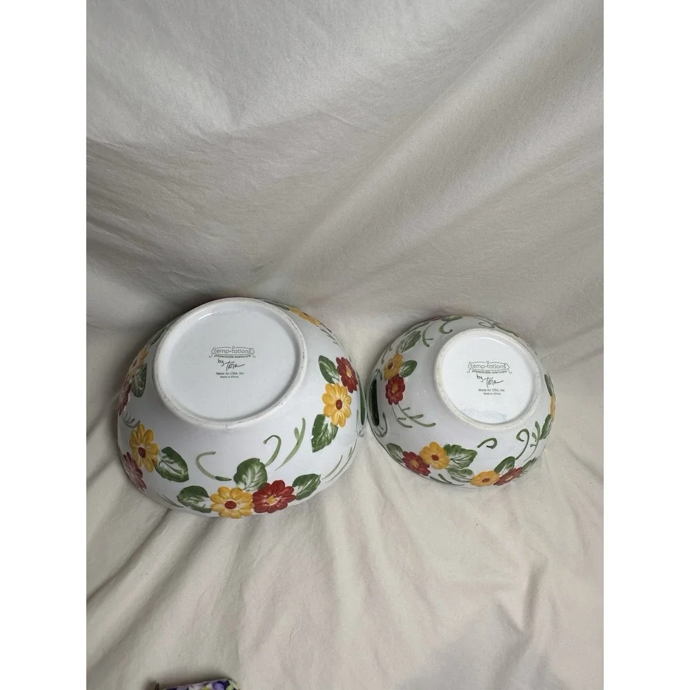 Temp-tations by Tara Floral Embroidery‎ Handled Nesting Serving Bowls Set of 2